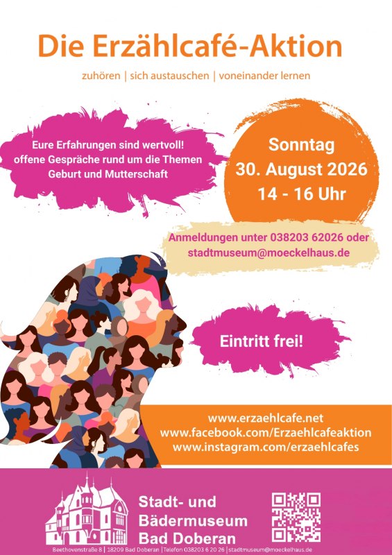 Frauen aller Generationen und Kulturen sind eingeladen, an einer offenen Gesprächsrunde teilzunehmen. // © Stadt- und Bädermuseum Bad Doberan Frauen aller Generationen und Kulturen sind eingeladen, an einer offenen Gesprächsrunde teilzunehmen. // © Stadt- und Bädermuseum Bad Doberan
