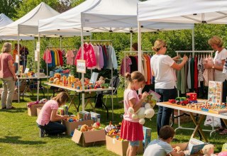 Ein KI generiertes Foto, das den Kinderflohmarkt im Zoo Rostock darstellt. // &copy; Zoo Rostock/ KI-Flux