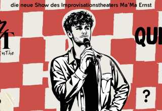 Eine Person mit Mikrofon vor einem rot-wei&szlig;-karierten Hintergrund // &copy; Eric Recknagel