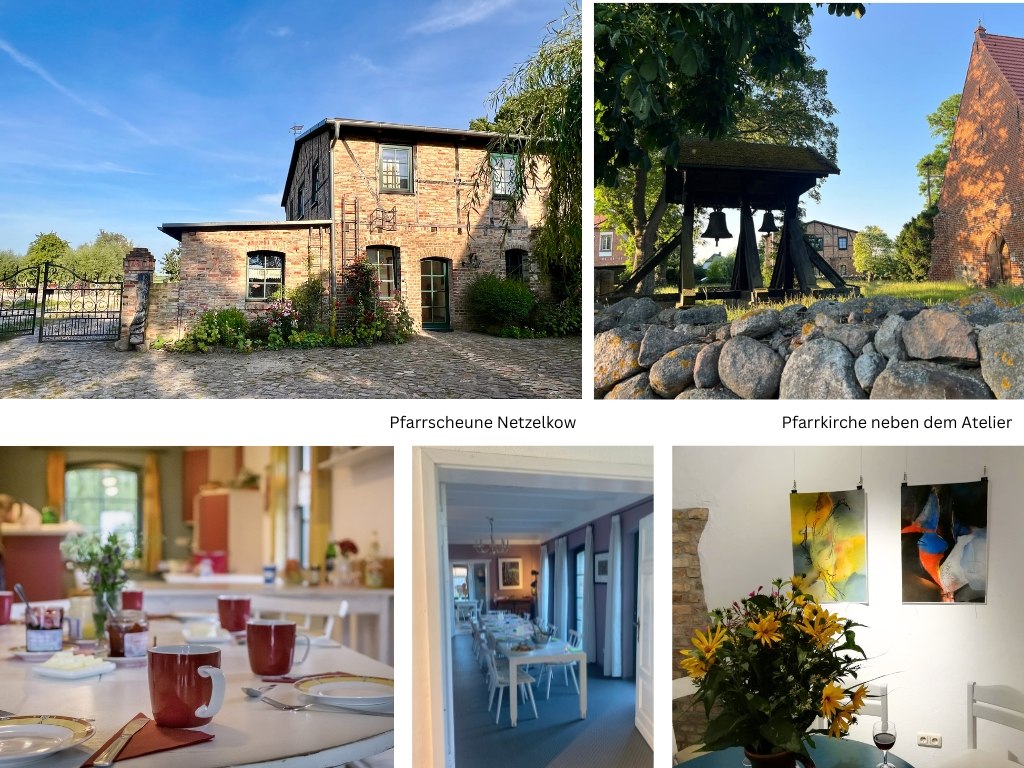 Die Pfarrscheune Netzelkow , mit dem wundersch&ouml;nem Garten und der umgebenden Landschaft - genie&szlig;en die Auszeit an diesem Ort und das Kunst machen - im Malen und Zeichnen, &copy; Anne Br&ouml;mme