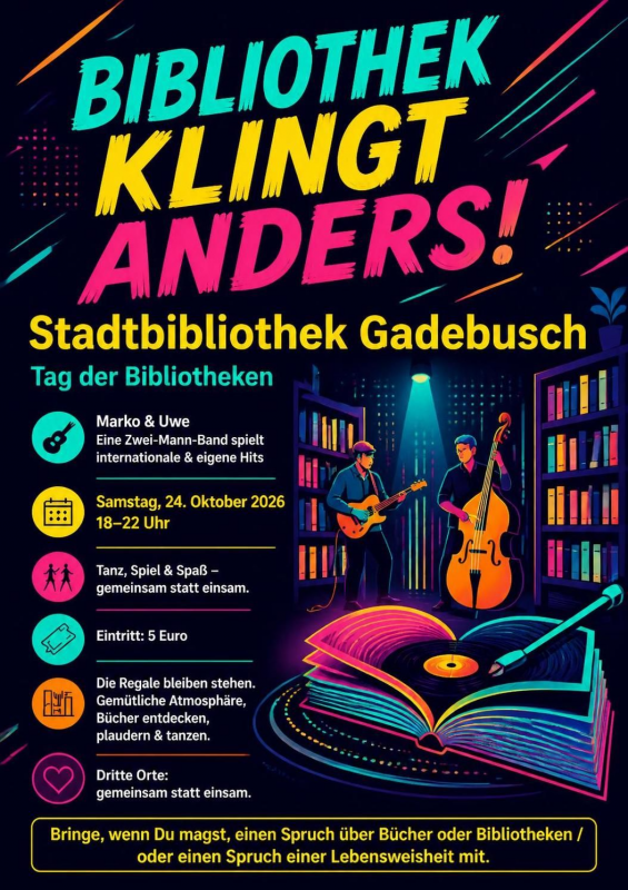 Tag der Bibliotheken - wir feiern das Lesen und das Leben. Lesen tut gut. // © Ki generiert Tag der Bibliotheken - wir feiern das Lesen und das Leben. Lesen tut gut. // © Ki generiert