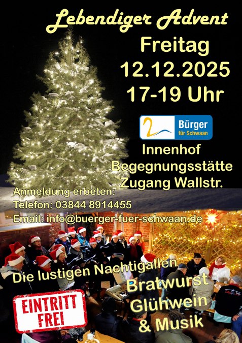 Plakat lebendiger Advent 12122025 12 cm 300, © Bürger für Schwaan e.V. Plakat lebendiger Advent 12122025 12 cm 300, © Bürger für Schwaan e.V.