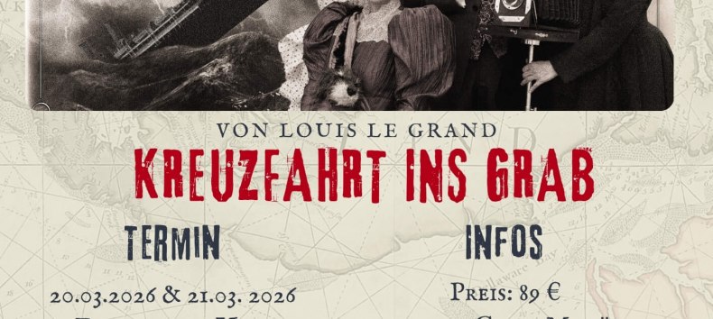 Flyer Krimi-Dinner Kreuzfahrt im Glück im Golfpark Strelasund inklusive drei Gang-Menü mit technischen Daten, © Golfpark Strelasund Flyer Krimi-Dinner Kreuzfahrt im Glück im Golfpark Strelasund inklusive drei Gang-Menü mit technischen Daten, © Golfpark Strelasund