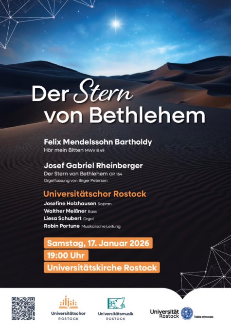 Konzertplakat - Der Stern von Bethlehem, © Universitätsmusik Rostock Konzertplakat - Der Stern von Bethlehem, © Universitätsmusik Rostock