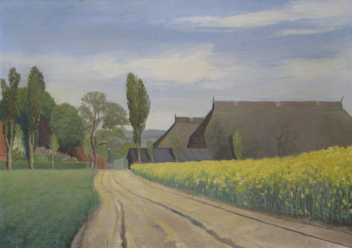 Karl Christian Klasen: Rapsfeld mit Bauernh&auml;usern., &copy; Karl Christian Klasen Gesellschaft e.V.