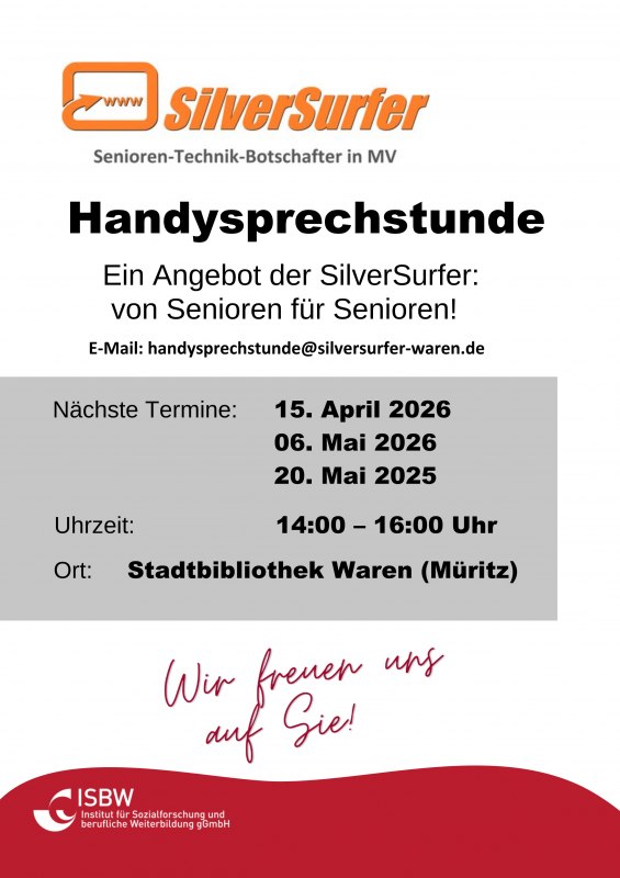 SilverSurfer aanbieding in de stadsbibliotheek van Waren // © Stadtbibliothek Waren (Müritz) SilverSurfer aanbieding in de stadsbibliotheek van Waren // © Stadtbibliothek Waren (Müritz)