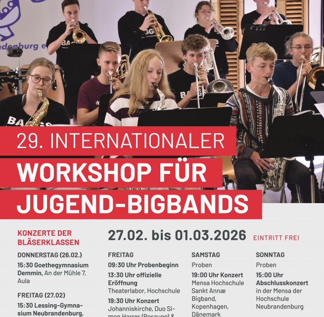 as Plakat informiert &uuml;ber die Veranstaltung allgemein und insbesondere &uuml;ber die Konzerte., &copy; JugendBigBand Neubrandenburg e.V.
