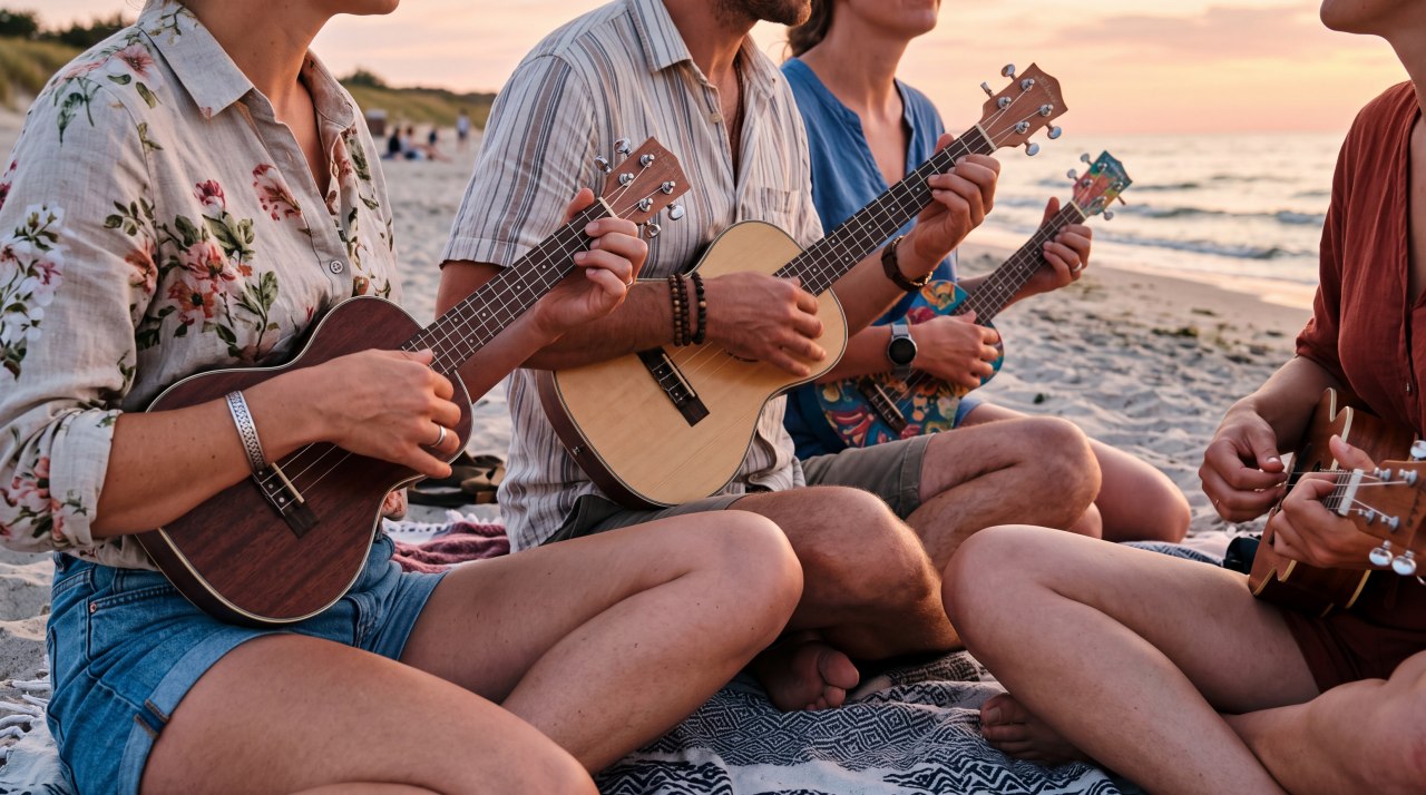 Ukulele und Meer | Symbolfoto // © KI-generiertes Symbolfoto: Adobe Firefly / Gemini Ukulele und Meer | Symbolfoto // © KI-generiertes Symbolfoto: Adobe Firefly / Gemini