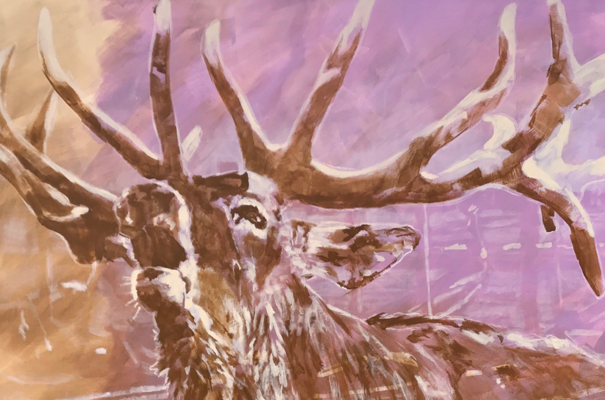 gebruld hert in roze olieverfschilderij // &copy; M&uuml;ritzeum