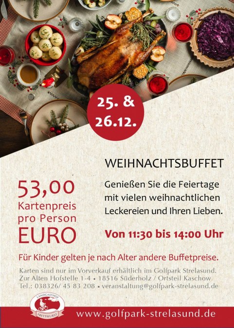 Flyer Weihnachtsbuffet im Golfpark Strelasund, © Golfpark Strelasund