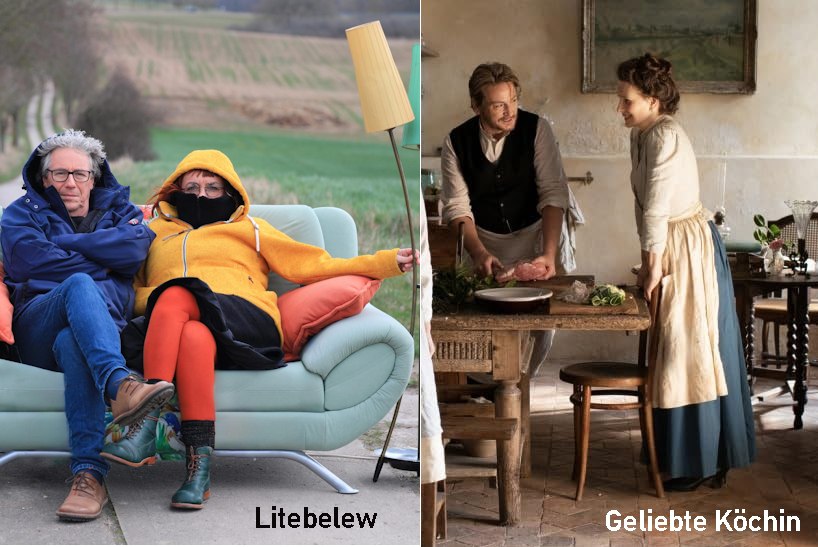 Duo Litebelew und Filmplakat Geliebte Köchin // © Carsten Büttner/Weltkino Duo Litebelew und Filmplakat Geliebte Köchin // © Carsten Büttner/Weltkino