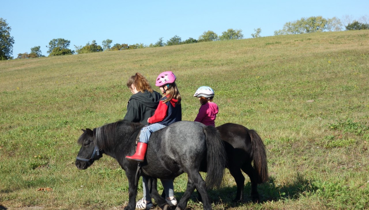 Lisa beim Ponnireiten mit Franklin und Tomy, © Anja Debniak