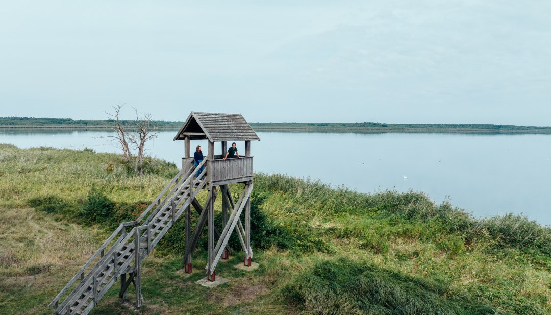 Udsigtsst&aring;rnet Riether Stiege ved Stettiner Haff er bygget af tr&aelig; og byder p&aring; en vid udsigt
