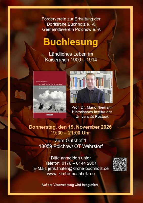 Uitnodiging voor een lezing // © Förderverein zur Erhaltung der Dorfkirche Buchholz e. V. Uitnodiging voor een lezing // © Förderverein zur Erhaltung der Dorfkirche Buchholz e. V.