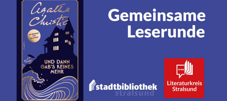 Logo und Schriftzug des Literaturkreises Stralsund auf lila Hintergrund und Buchcover, &copy; Literaturkreis Stralsund