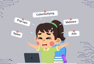 Ein Kind wird mit Begriffen wie "Cybermobbing", "Werbung" oder "Malware" kofrontiert. Es sitzt vor einem Laptop und hat einen gestressten Gesichtsausdruck. // © Stadtbibliothek Stralsund Ein Kind wird mit Begriffen wie "Cybermobbing", "Werbung" oder "Malware" kofrontiert. Es sitzt vor einem Laptop und hat einen gestressten Gesichtsausdruck. // © Stadtbibliothek Stralsund