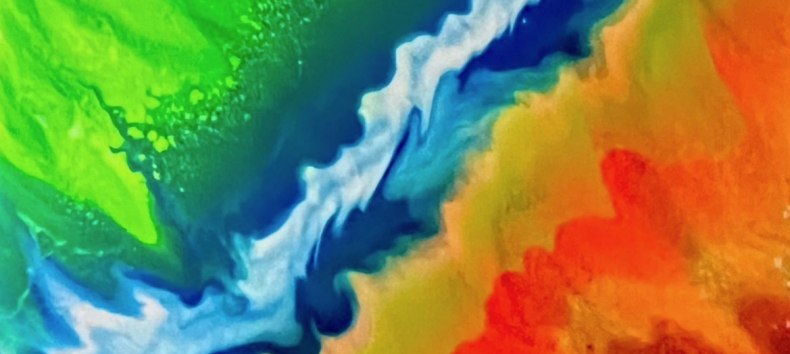 Abmessung 40x40cm; Leinwand,Keilrahmen, Acryl-Pouring mit UV, &copy; Eigenes Werk; MV-Kunst Galerie am Mammutbaum