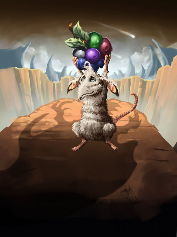 ein gemaltes Beuteltier h&auml;lt Trauben in schillernden Farben &uuml;ber den Kopf // &copy; Funtails