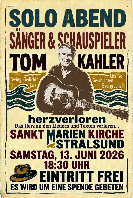 Konzert Gemeindefest 13.06.2026 mit Tom Kahler ab 18:30 Uhr // &copy; Tom Kahler, Ev. KG St. Marien Stralsund