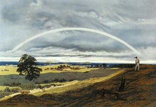 Caspar David Friedrich - Landschaft mit Regenbogen Blick auf die Insel Vilm um 1810. // © Caspar David Friedrich (1810) - gemeinfrei Caspar David Friedrich - Landschaft mit Regenbogen Blick auf die Insel Vilm um 1810. // © Caspar David Friedrich (1810) - gemeinfrei