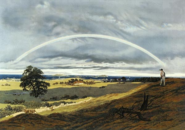 Caspar David Friedrich - Landschaft mit Regenbogen Blick auf die Insel Vilm um 1810. // &copy; Caspar David Friedrich (1810) - gemeinfrei
