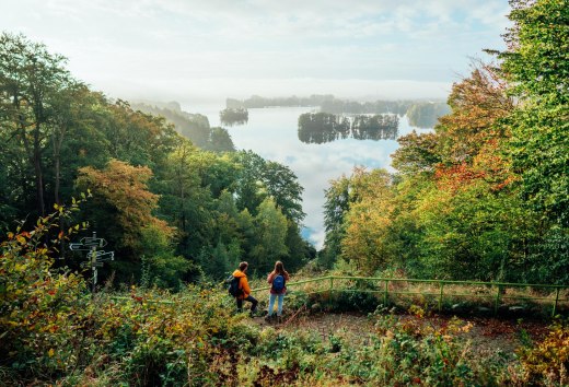 Wandern durch die Feldberger Seenlandschaft auf dem Naturparkweg mit Blick auf die Landschaft und Seen. // © MV-T/Gänsicke Wandern durch die Feldberger Seenlandschaft auf dem Naturparkweg mit Blick auf die Landschaft und Seen.