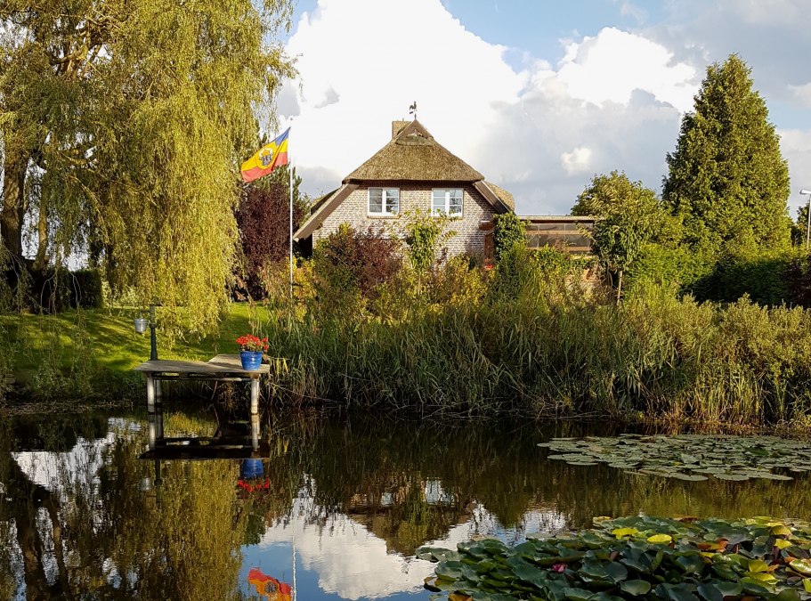 Unser Teich mit Blick auf´s Haus, © Carola Stier