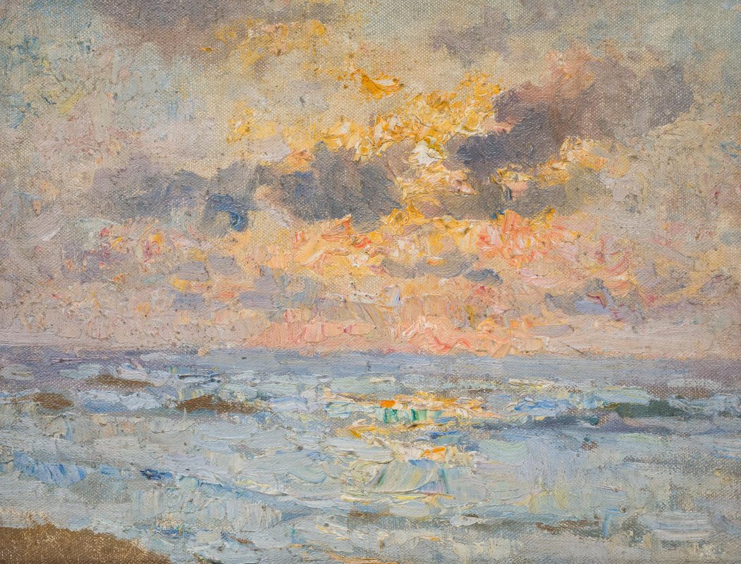 Meeresbrandung bei Sonnenuntergang, Öl auf Leinwand, 25 x 28 cm. Katwijks Museum, Sammlung Genootschap Oud Katwijk, Inv.Nr. 6633, Schenkung Dietrich B // © Dietrich B Meeresbrandung bei Sonnenuntergang, Öl auf Leinwand, 25 x 28 cm. Katwijks Museum, Sammlung Genootschap Oud Katwijk, Inv.Nr. 6633, Schenkung Dietrich B // © Dietrich B
