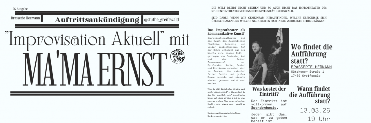 Auftrittsank&uuml;ndigung in Form eines Zeitungsartikels, &copy; StuThe Greifswald e.V. / Eric Recknagel