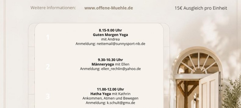 Programm und Anmeldung f&uuml;r die Kurse im M&uuml;hlenloft am 10.10.2026 // &copy; Ellen Rechlin
