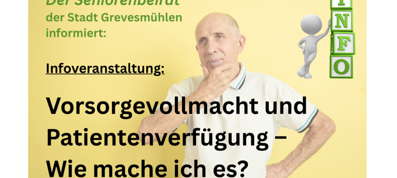 Infobild für Veranstaltung des Seniorenbeirates // © Seniorenbeirat der Stadt Grevesmühlen Infobild für Veranstaltung des Seniorenbeirates // © Seniorenbeirat der Stadt Grevesmühlen