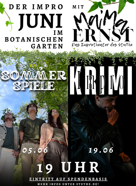 2 Aufführungen vom Improtheater Ma'Ma Ernst im Botanischen Garten. // © Eric Recknagel 2 Aufführungen vom Improtheater Ma'Ma Ernst im Botanischen Garten. // © Eric Recknagel