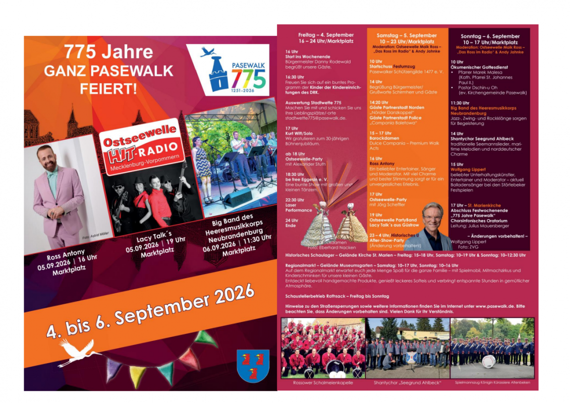 Ablaufplan Festwochenende // © Stadt Pasewalk Ablaufplan Festwochenende // © Stadt Pasewalk