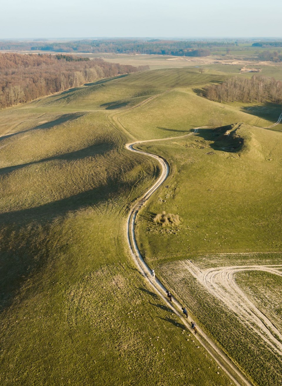 Eine Gruppe von Reitern genießt einen entspannten Ausritt vom Gutshaus Ehmkendorf durch das weite, sanft geschwungene Recknitztal. Die sattgrünen Hügel und die ruhige Landschaft bieten die perfekte Kulisse für ein friedliches Naturerlebnis in Mecklenburg-Vorpommern. // © MV-T/Gross Eine Gruppe von Reitern genießt einen entspannten Ausritt vom Gutshaus Ehmkendorf durch das weite, sanft geschwungene Recknitztal. Die sattgrünen Hügel und die ruhige Landschaft bieten die perfekte Kulisse für ein friedliches Naturerlebnis in Mecklenburg-Vorpommern.