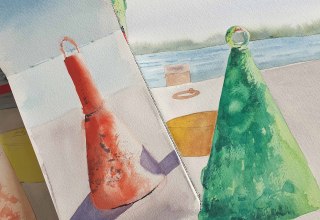 Buhnen am Hafen von Stralsund gemalt mit Aquarellfarben // &copy; Kristin Tessen