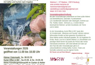 Veranstaltung 2026 Kunst und Kunsthandwerk sowie Offene Gärten, © Annette Mamerow-Brümmer Veranstaltung 2026 Kunst und Kunsthandwerk sowie Offene Gärten, © Annette Mamerow-Brümmer