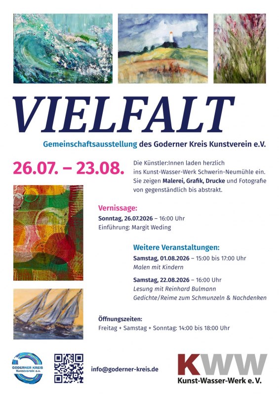 Ausstellung vom Goderner Kreis Kunstverein e.V. im KUNST-WASSER-WERK Neumühle. // © Plakat: @frauweding.de Ausstellung vom Goderner Kreis Kunstverein e.V. im KUNST-WASSER-WERK Neumühle. // © Plakat: @frauweding.de