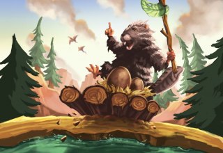 Das Cover eines Spieles von dem Verlag "Funtails" ist abgebildet. Darauf sieht man einen Biber auf einem Flo&szlig;., &copy; Stadtbibliothek Stralsund