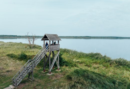 Udsigtsst&aring;rnet Riether Stiege ved Stettiner Haff er bygget af tr&aelig; og byder p&aring; en vid udsigt