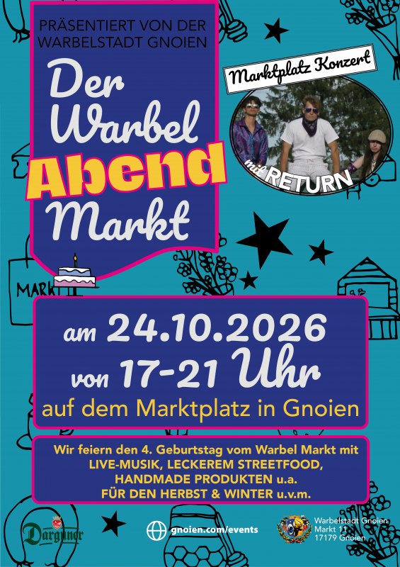4 år med Warbel-markedet og afslutning på lørdagsmarkedssæsonen med livemusik, god mad og en fantastisk stemning // © Warbelstadt Gnoien 4 år med Warbel-markedet og afslutning på lørdagsmarkedssæsonen med livemusik, god mad og en fantastisk stemning // © Warbelstadt Gnoien