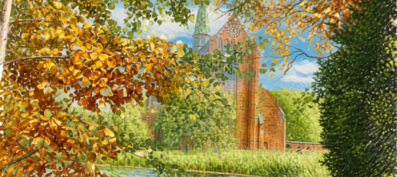 Blick über den Klosterteich auf das Münster; kolorierte Zeichnung, gestaltet mit Canva nach einer Bildvorlage. // © Stadt- und Bädermuseum Bad Doberan Blick über den Klosterteich auf das Münster; kolorierte Zeichnung, gestaltet mit Canva nach einer Bildvorlage. // © Stadt- und Bädermuseum Bad Doberan