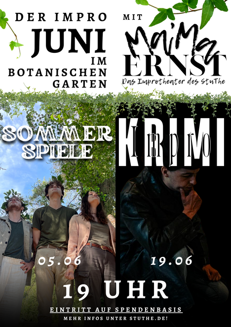2 Aufführungen vom Improtheater Ma'Ma Ernst im Botanischen Garten. // © Eric Recknagel 2 Aufführungen vom Improtheater Ma'Ma Ernst im Botanischen Garten. // © Eric Recknagel