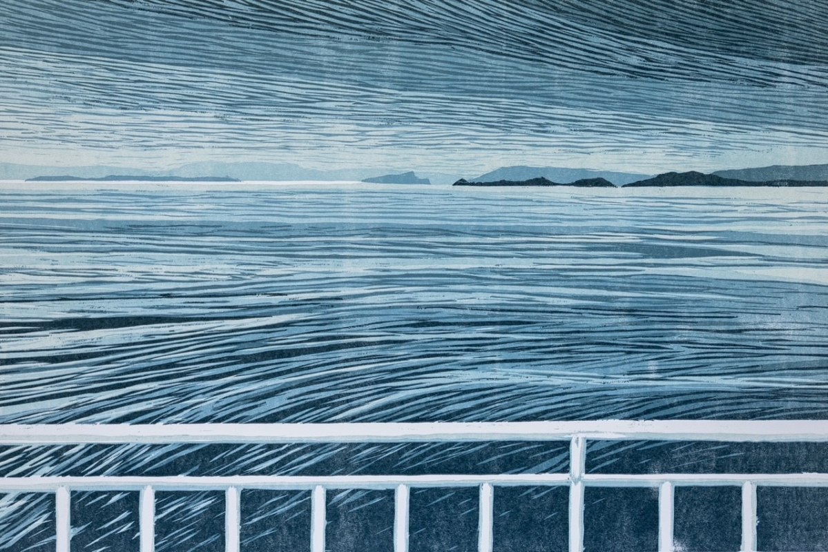 Andrea Ackermann, 2025, Boknafjord, Holzschnitt, verlorene Form, 30 x 40 cm, &copy; Andrea Ackermann