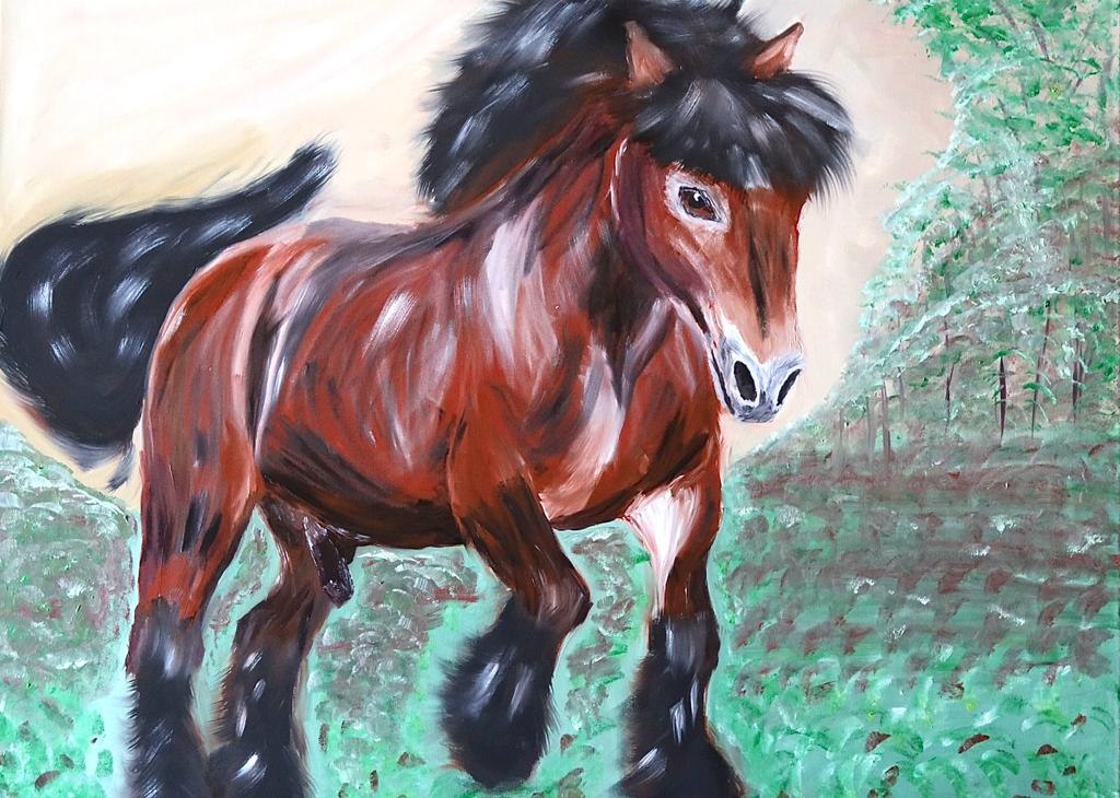 Gem&auml;lde in &Ouml;l von Wolfgang Hube Mecklenburger Kaltblut Hengst, &copy; Wolfgang Hube