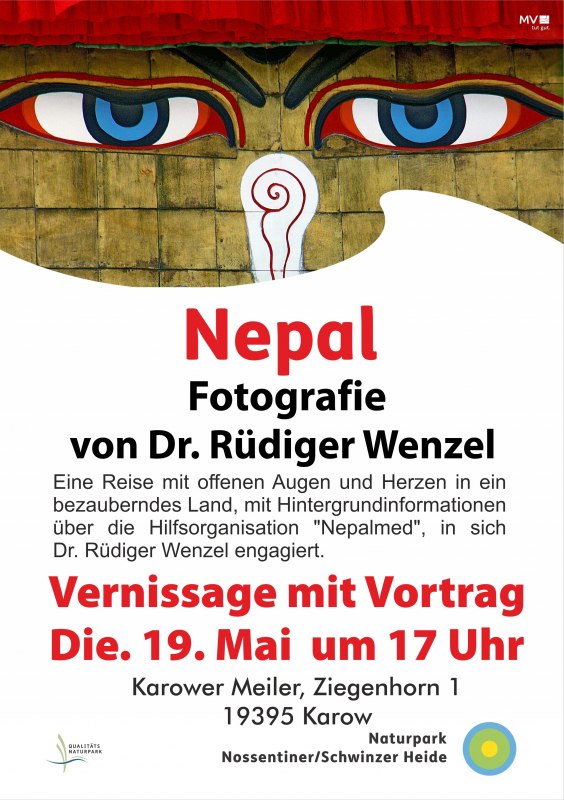 Affiche voor de vernissage en de tentoonstelling "Nepal // © Naturpark Nossentiner/Schwinzer Heide Affiche voor de vernissage en de tentoonstelling "Nepal // © Naturpark Nossentiner/Schwinzer Heide