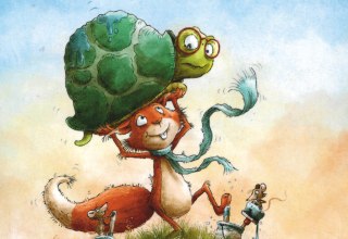 Auf dem Bild ist ein Eichhörnchen abgebildet, was eine Schildkröte hochhebt. // © Stadtbibliothek Stralsund Auf dem Bild ist ein Eichhörnchen abgebildet, was eine Schildkröte hochhebt. // © Stadtbibliothek Stralsund