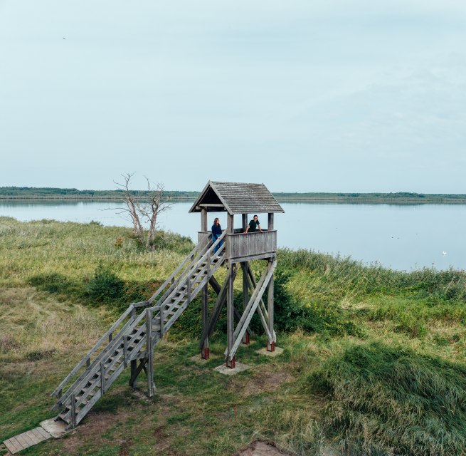 Aussichtsturm Riether Stiege am Stettiner Haff, © TMV/Gänsicke Aussichtsturm Riether Stiege am Stettiner Haff aus Holz gebaut und mit weitem Blick