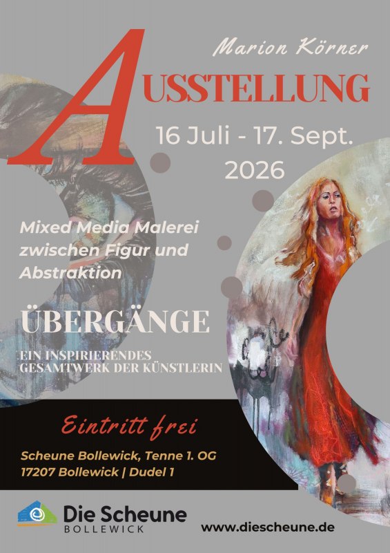 Affiche-tentoonstelling Marion Körner 2026 // © Die Scheune Bollewick Affiche-tentoonstelling Marion Körner 2026 // © Die Scheune Bollewick