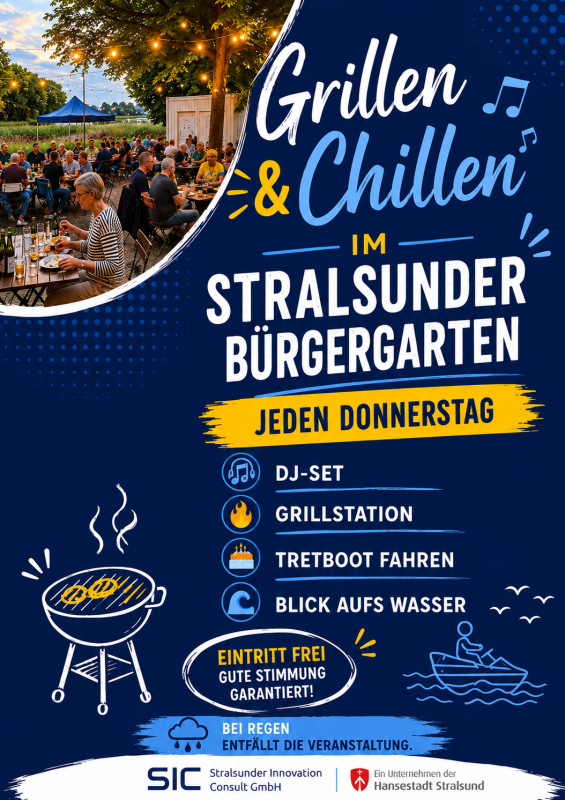 Jeden Donnerstag Grillen & Chillen im Stralsunder B&uuml;rgergarten. Bei schlechtem Wetter entf&auml;llt die Veranstaltung. // &copy; SIC GmbH