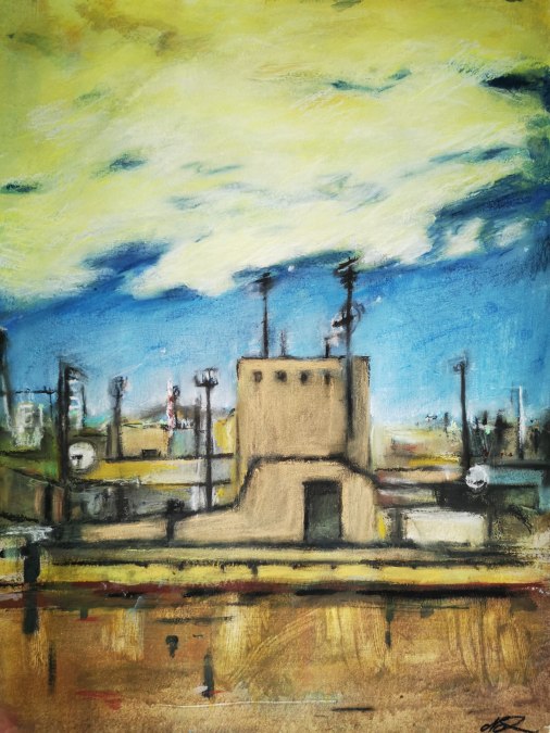 Barcelona Nights I, Acryl, Kreide  auf Papier 2025, © Anja Brachmann